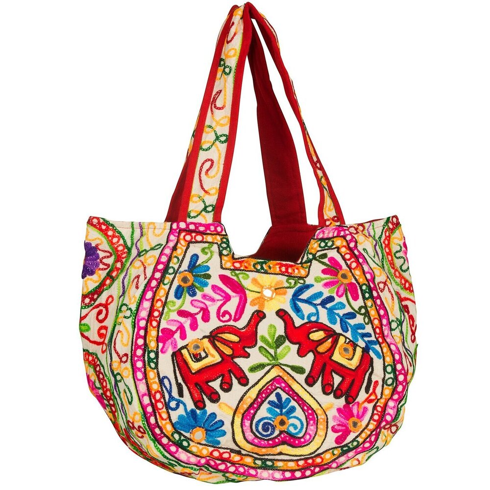 5883 TribeAzure Elephant Tote Embroidered Mirror Shoulder Bag Boho Hippie